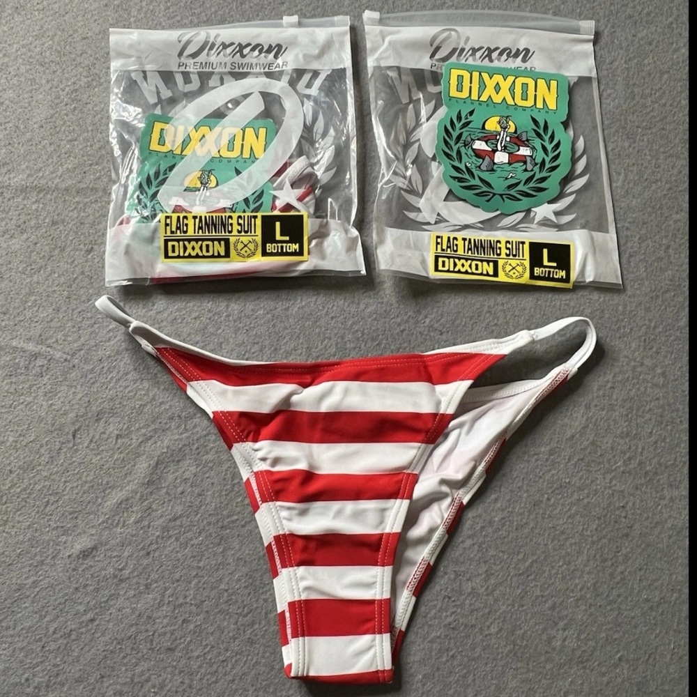 NEW Dixxon Swimwear Bottoms Bikini Womens Large (8) Lot of 2 Flag Tanning Suit